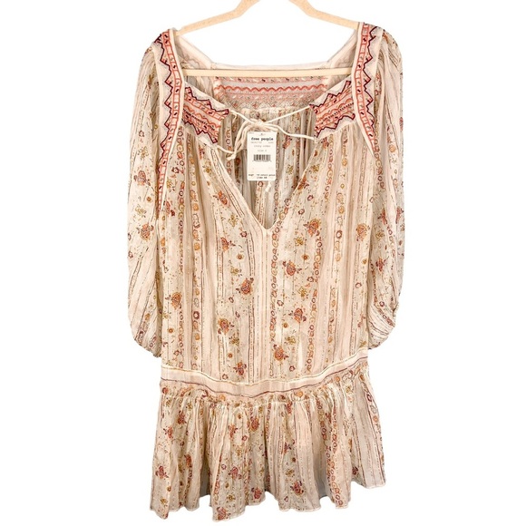 Free People Dance Magic Sheer Tunic Top Size Small Ivory Boho Embroidered Casual - Picture 11 of 13